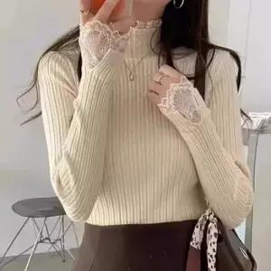 친절한탄씨 니트티 여성 반폴라 골지 긴팔 레이스 소매 데일리 골지긴팔니트여성 데일리반폴라니트