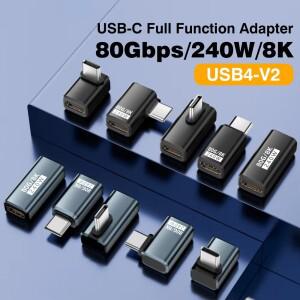 USB4 V2 90도 타입 C 앵글 어댑터 80Gbps 썬더볼트 5 4 3 엘보 240W 케이블 커넥터 맥북 호환 에어용