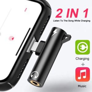 2 IN 1 오디오 헤드폰 충전 iphone 호환 XR XS 7 8 11Pro 용 듀얼 어댑터 분배기 3.5mm 잭-이어폰 AUX 케