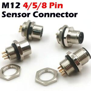 1pcs M12 4pin 5 8Pin 센서 커넥터 패널 백 마운트 방수 플랜지 소켓 스레드 커플 링 Male & A 코드