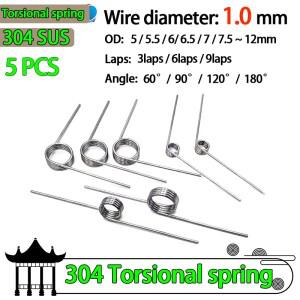 304SUS 와이어 직경 1.0mm 오른쪽 비틀림 스프링 복귀 및 재설정 V 자형 랩 1/2/3/4/5 5PCS