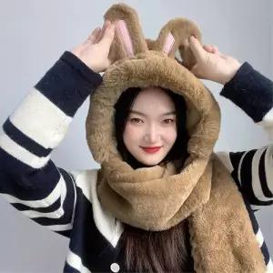 [하프클럽/]일체형 토끼 후드 머플러 50x34cm 브라운