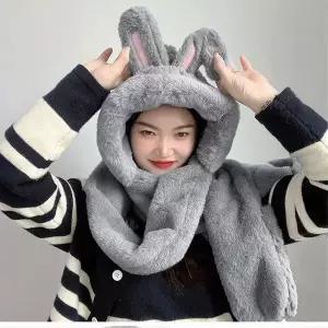 [하프클럽/]일체형 토끼 후드 머플러 50x34cm 그레이