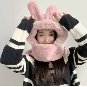 [하프클럽/]일체형 토끼 후드 머플러 50x34cm 핑크