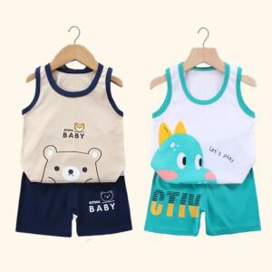 2PCS  의류 조끼 정장 세트 여름 코튼 티셔츠 반바지   민 옷