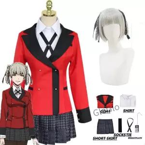 Kirari 프레 Kakegurui Momob 의상 학교 교복 정장 가발 할로윈 여성용 여자