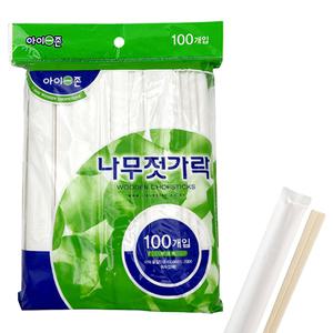 아이존 일회용 나무젓가락 100개입 백양목 젓가락 캠핑 업소용 일회용품