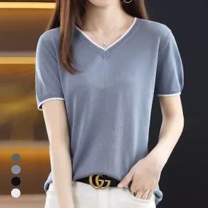 KARRA 심플라인배색반팔니트_A5M0338