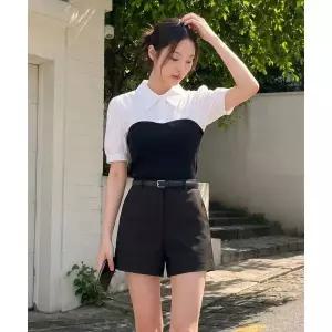 로엠 뷔스티에 매칭 반팔 블라우스 RMBLG25NT5