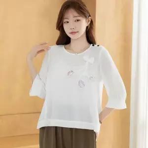 [디얼마미] 풍기 인견 리본 블라우스 /마담 미시 중년 여성 빅사이즈 40대 50대