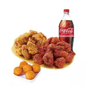 (노랑통닭) (순살/뼈)반반치킨(후라이드/양념)+오리지널치즈볼+콜라1.25L