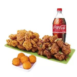 (노랑통닭) (순살/뼈)반반치킨(후라이드/깐풍)+오리지널치즈볼+콜라1.25L