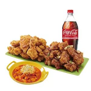 (노랑통닭) (순살/뼈)반반치킨(후라이드/깐풍)+떡볶이+콜라1.25L