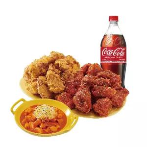(노랑통닭) (순살/뼈)반반치킨(후라이드/양념)+떡볶이+콜라1.25L