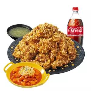 (노랑통닭) (순살/뼈)우도 땅콩 치킨+떡볶이+콜라1.25L