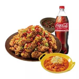 (노랑통닭) (순살/뼈)칼칼한청양치킨+떡볶이+콜라1.25L