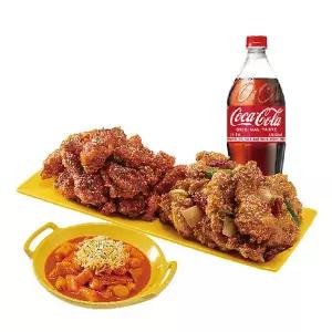 (노랑통닭) (순살/뼈)반반치킨(양념/깐풍)+떡볶이+콜라1.25L