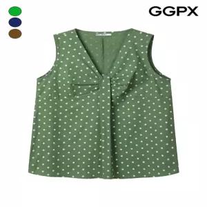 GGPX도트 패턴 셔링 슬리브리스 블라우스 GQ6SH049F