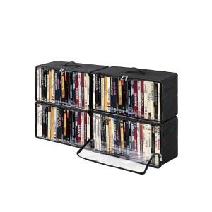 베비티오 4팩 DVD 보관함 전면 지퍼 클리어 윈도우가 있는 스태커블 케이스 홀더 정리함 CD 블루레이 VHS 비디오 게임 및 영화 컬렉션용 CD 홀더 100개 이상의 보관함 보유