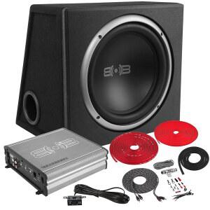 BELVA BPGK110v2 500W 단일 10 u201D 차량 서브우퍼(포트 인클로저, 모노블록 앰프, 배선 키트 및 리모컨 포함)
