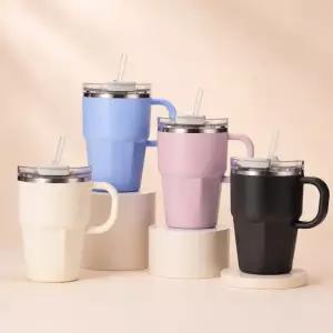 [도매라인 ] 600ml 손잡이 빨대텀블러 스텐304 보온보냉 대용량 카페컵 차량용 리유저블컵