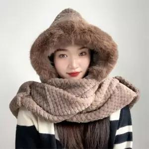 오너클랜 일체형 후드 목도리장갑 50x36cm 브라운 모자목도리 겨울후드머플러 여자겨울모자목도리