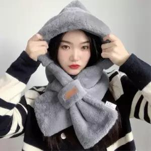 오너클랜 소프트퍼 후드 머플러 50x34cm 그레이 여자겨울목도리 귀달이목도리 여자겨울모자목도리