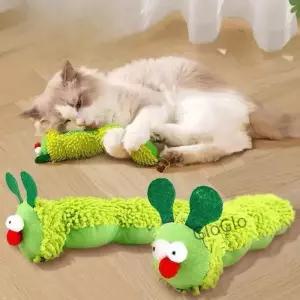 고양이 인형 향이 나는 애벌레 모양 삑삑이 내구성 있는 씹는 액세서리