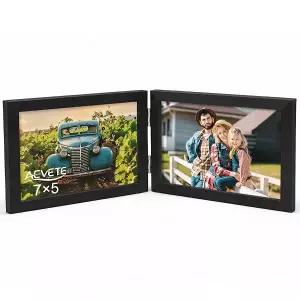 AEVETE 7x5 사진 액자 더블 힌지 목재 접이식 액자 블랙