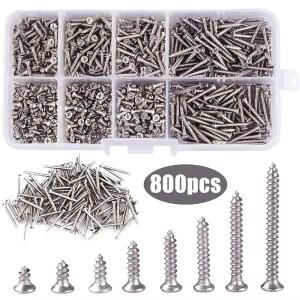 800Pcs M2 크로스 플랫 헤드 나사 4mm-20mm 도금 탄소강 셀프 태핑 목재 모듬 키트