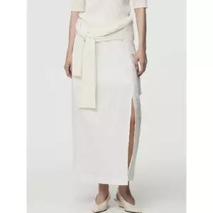 UMARMUNG Japanese Crinkled Linen Side Slit Maxi Skirt_Pearl 1326390