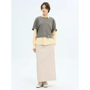 Unfil Cotton Linen Garment Dyeing Maxi Skirt - Beige 1339108