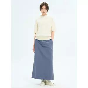 Unfil Cotton Linen Garment Dyeing Maxi Skirt - Blue 1339445