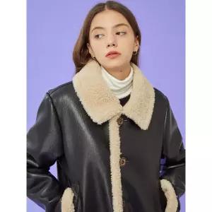 Koleat 17차 재입고 WOMEN 오버핏 무스탕 플리스 단추 자켓 Black_Beige ver. 1354652
