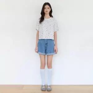 ？백화점출고？ 써스데이아일랜드 반팔 캐쥬얼 티셔츠 잔꽃 플라워 스트링 T264MTS948W 데일리 여름