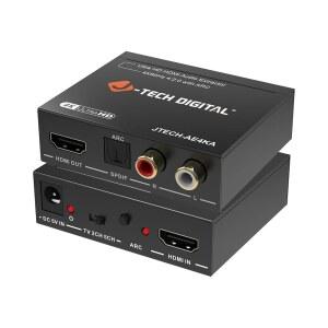 J-Tech 디지털 4K@60Hz HDMI 오디오 추출기(ARC 포함), HDMI에서 RCA 및 광 변환기, 돌비 디지털 /DTS 스테레오 지원, TV, 게임 콘솔, 블루레이, 노트북 [JTECH-AE4KA]
