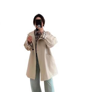 원픽 여성 차이나 트렌치코트 봄 체크 캐주얼 하프코트