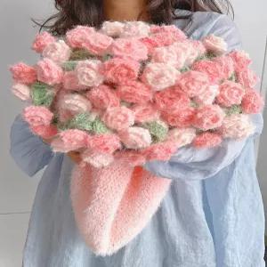 꽃다발 담요 diy 가정용 친구선물 뜨개꽃 재료 뜨개질 벨벳 뜨게꽃 피치로즈 로즈 손뜨개