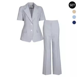 SET 여성 지니 린넨 반팔 여름 정장 자켓+팬츠 세트