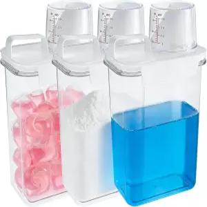 계량컵 포함 3팩 1800ml 투명 디스펜서 - 액체 세제 및 젤 비드 누수 방지 플립탑 뚜껑 인체공학적