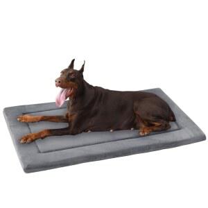 KHONSU PET 크레이트 2 8cm 1 1인치 슬림 쿨링 패드 양면 플란넬 및 방수 캔버스 강아지 침대 매트, 최대 49 9kg 110파운드 XXL 강아지용 121 9 x 76 2cm 48 30인치