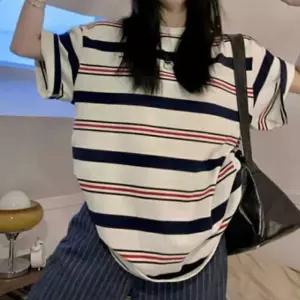 오버핏 멀티 스트라이프 반팔 RNR-0161셔츠 빅사이즈 여성 줄무늬