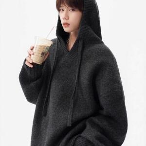 원픽 남성 후드 카디건 점퍼 가을 꽃 그레이 커플 니트 상의