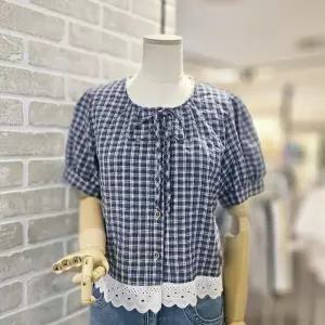 [레코브]LG41F7BL013X_레이스 체크 블라우스