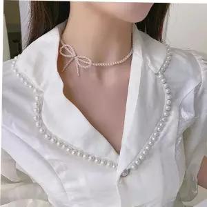 목걸이 초커 진주 청담동스타일 진주초커 리본
