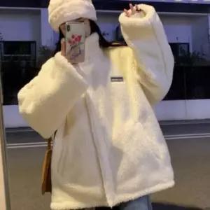 친절한탄씨 양털집업 후리스 플리스자켓 점퍼 화이트 외투 따뜻한재킷 여성재킷 플리스자켓 가죽재킷