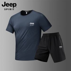 JEEP SPIRIT 트레이닝 세트 여름 남자 헬스 조깅복 라운드넥 반팔 반바지 투피스