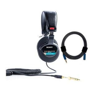 소니 MDR7506 접이식 프로페셔널 클로즈드 이어 헤드폰 번들, 녹스 기어 나일론 땋기 3.5mm 오디오 연장 케이블 포함 (2개 품목)