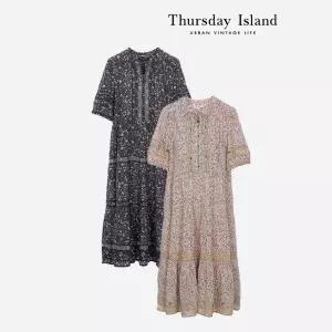 [Thursday Island] 플라워 패턴 보더 믹스 원피스(T244MOP283W)