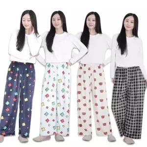 여성 잠옷 바지 수면 통 와이드 팬츠 밍크 밴딩 홈웨어 겨울 스판 포근 데일리 통바지 파자마